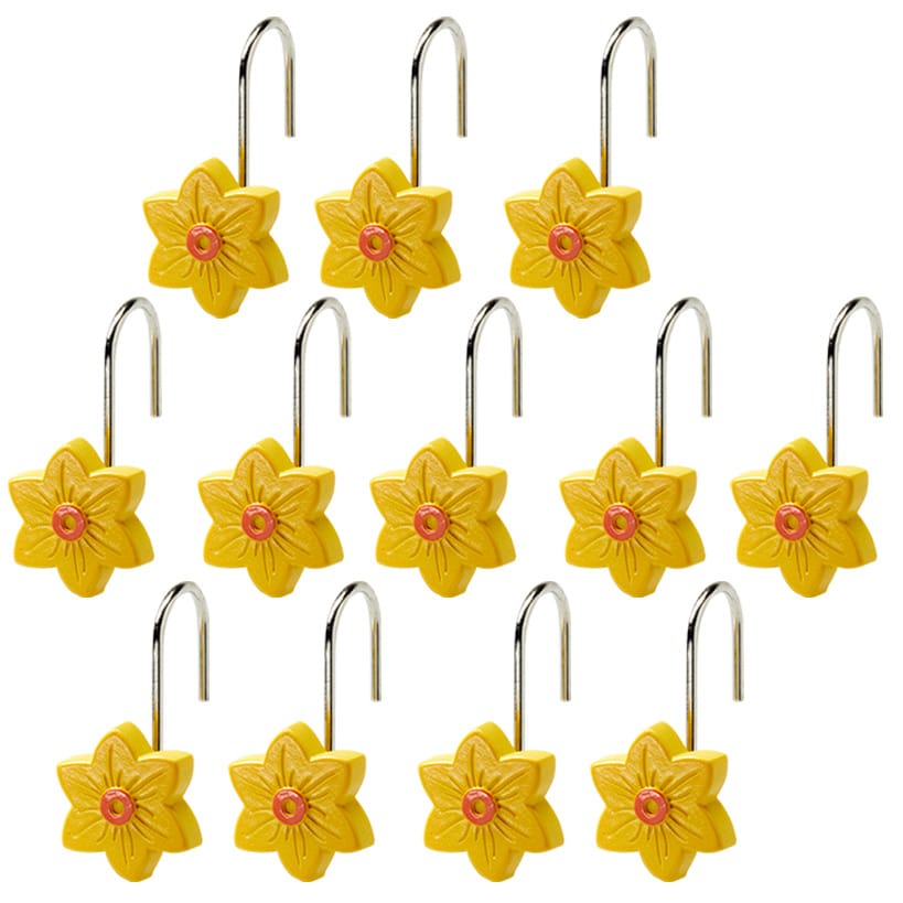 Buffalo Plaid Green Valance or Daffodil Shower Hooks Set of 12