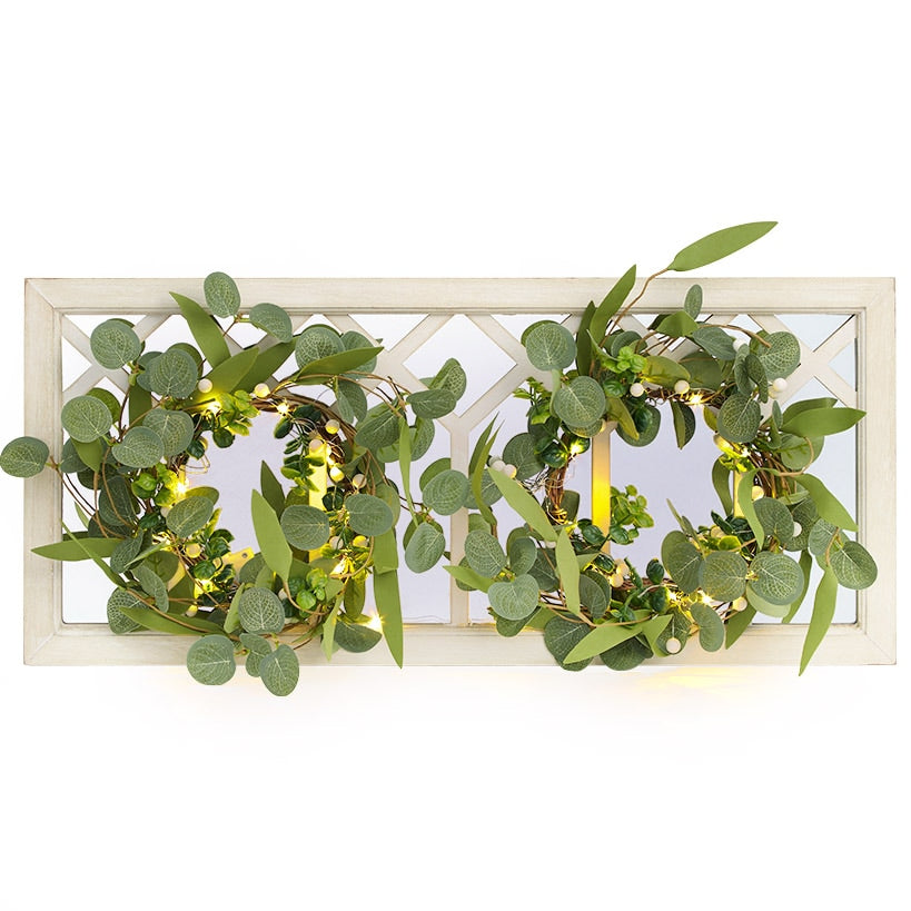 Lighted Country Wall Mirrors with Wreath - Single or Double