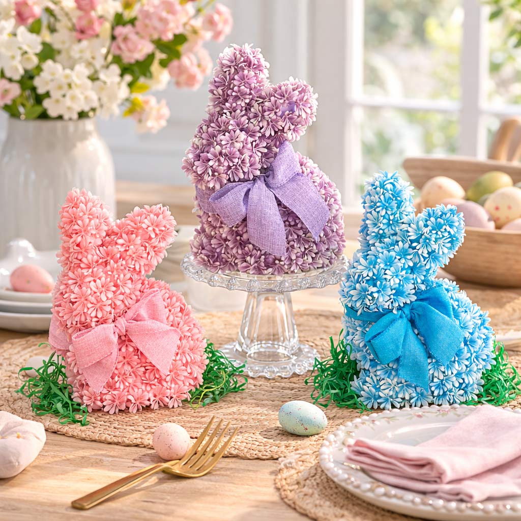 Easter Bunny Flower Figure - Blue, Pink, Or Purple