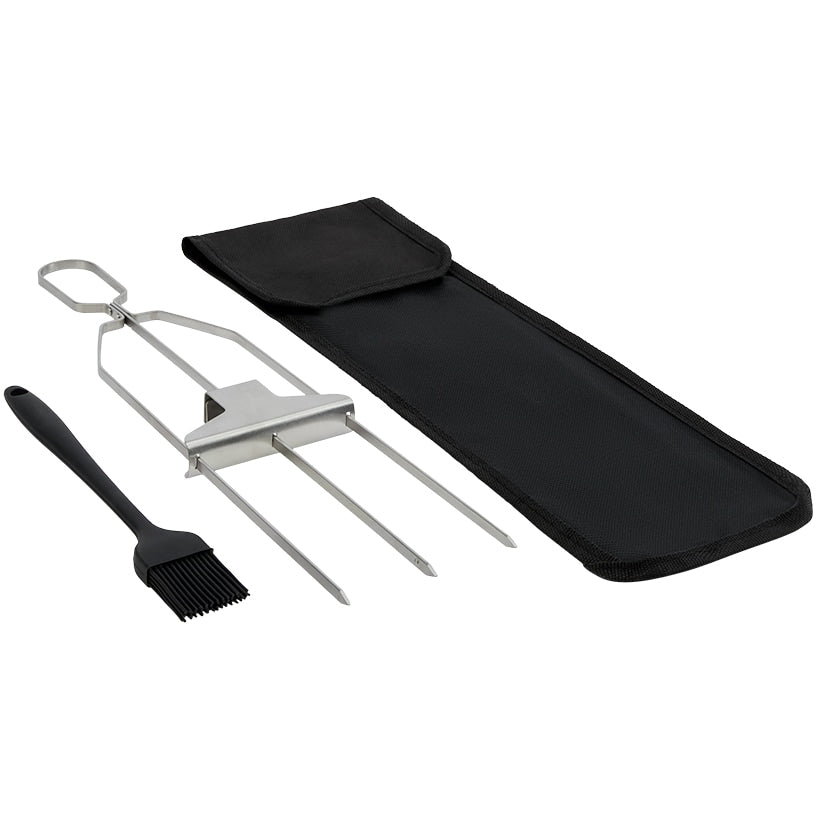 Stainless Steel BBQ Skewer with Brush and Storage Pouch