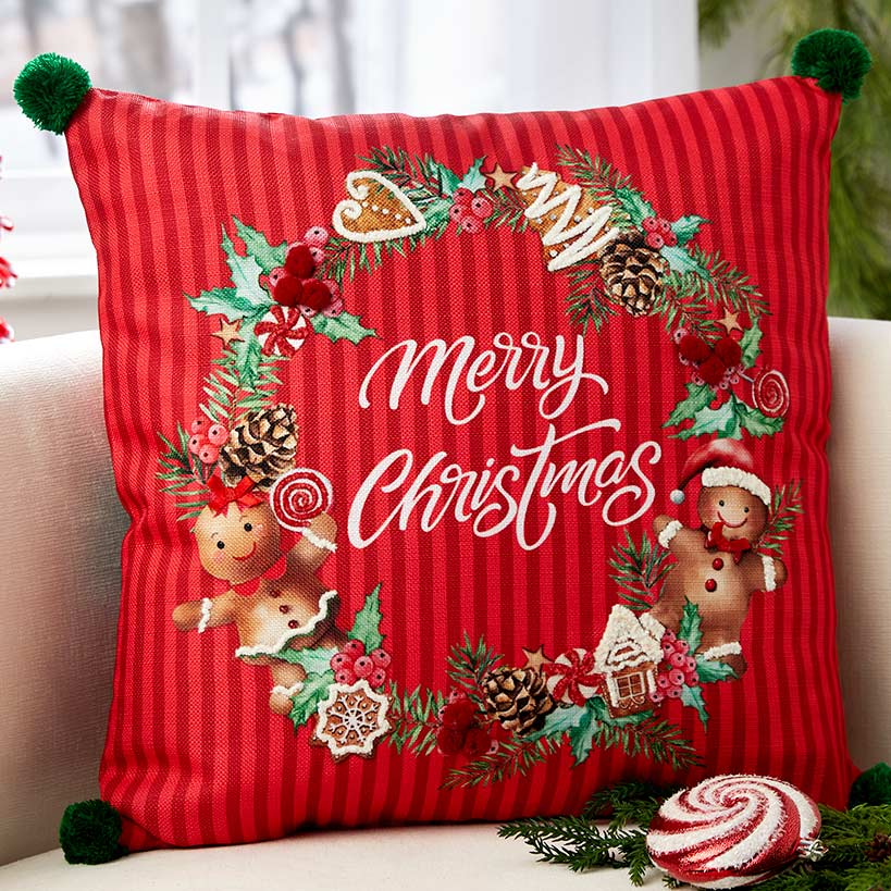 Gingerbread Embroidered Accent Pillow
