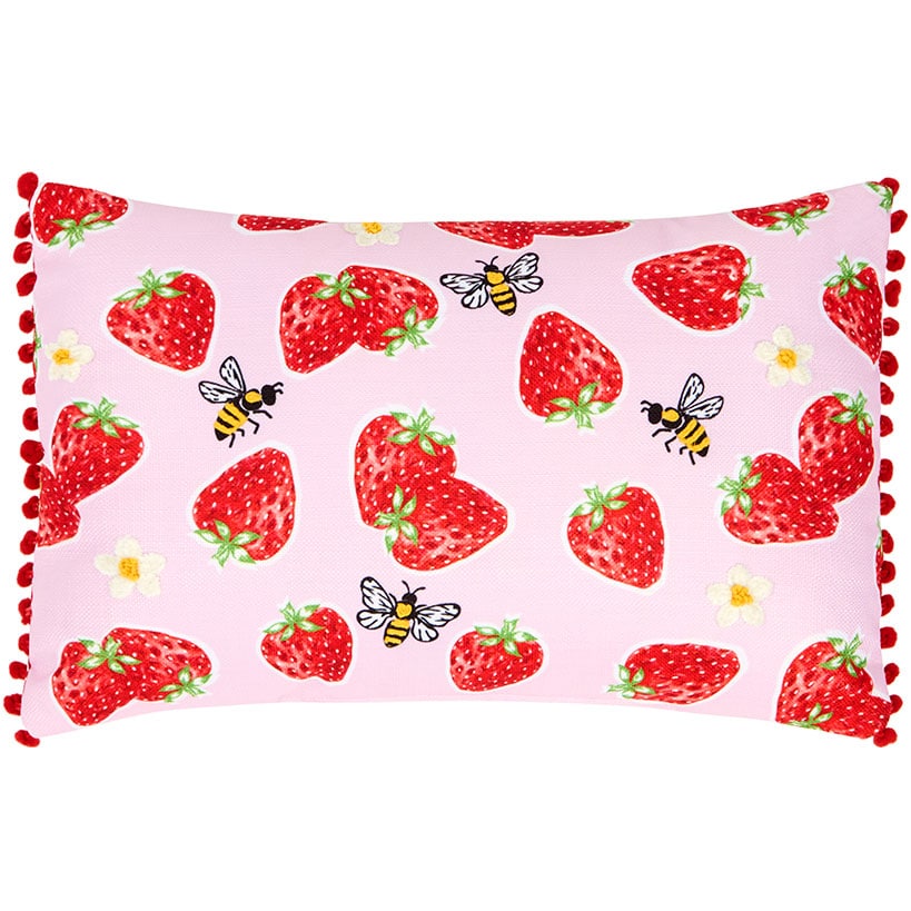 Strawberry Garden Embroidered Decorative Pillow
