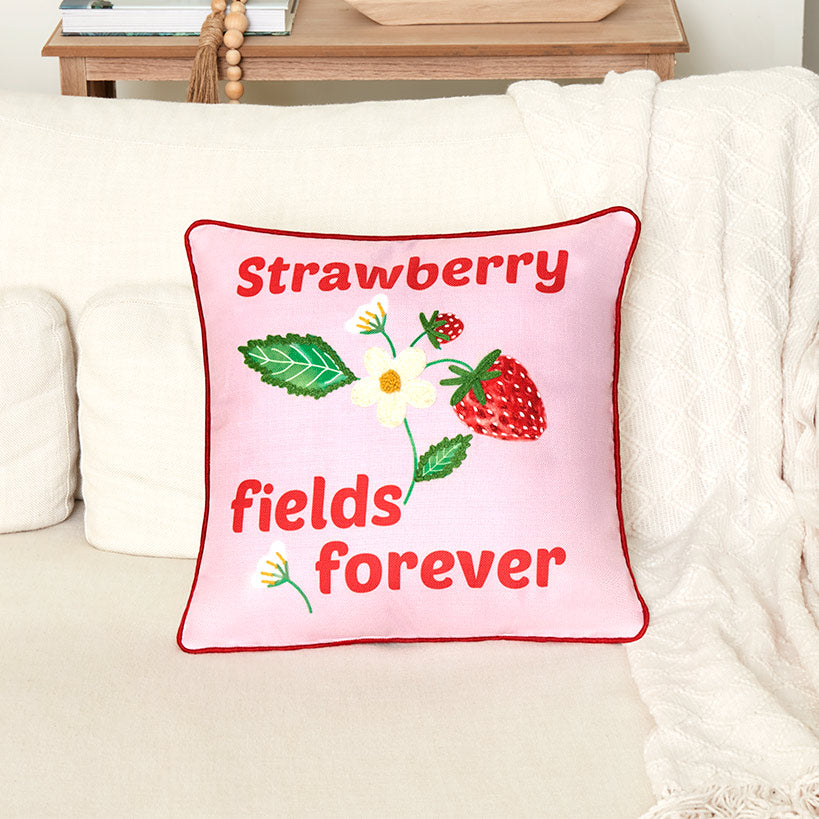 Strawberry Garden Embroidered Decorative Pillow