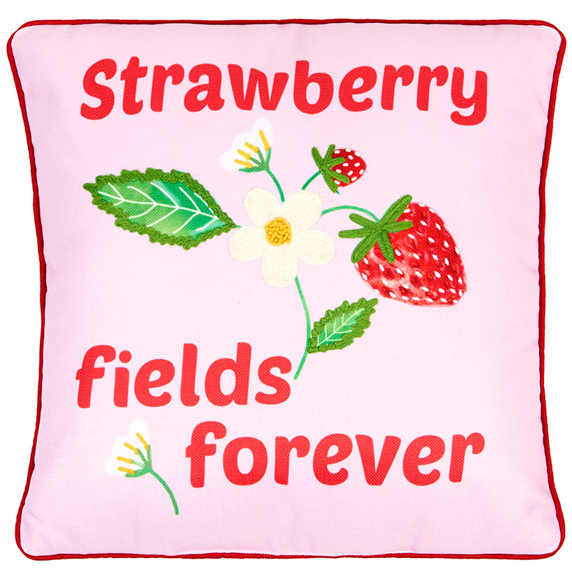 Strawberry Garden Embroidered Decorative Pillow