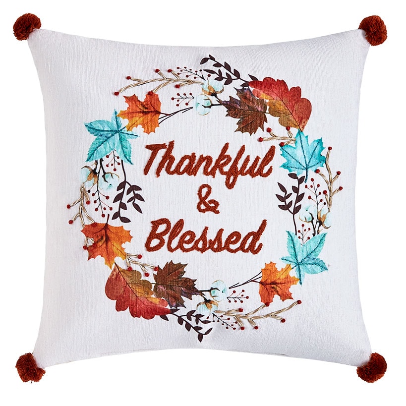 Thankful Harvest Embroidered Decorative Pillow