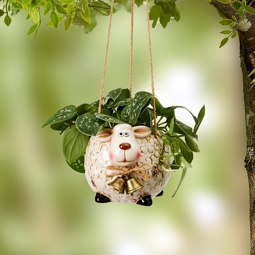 Animal Planter Farm Cow Pig Sheep or Chicken Hanging Ceramic Decor