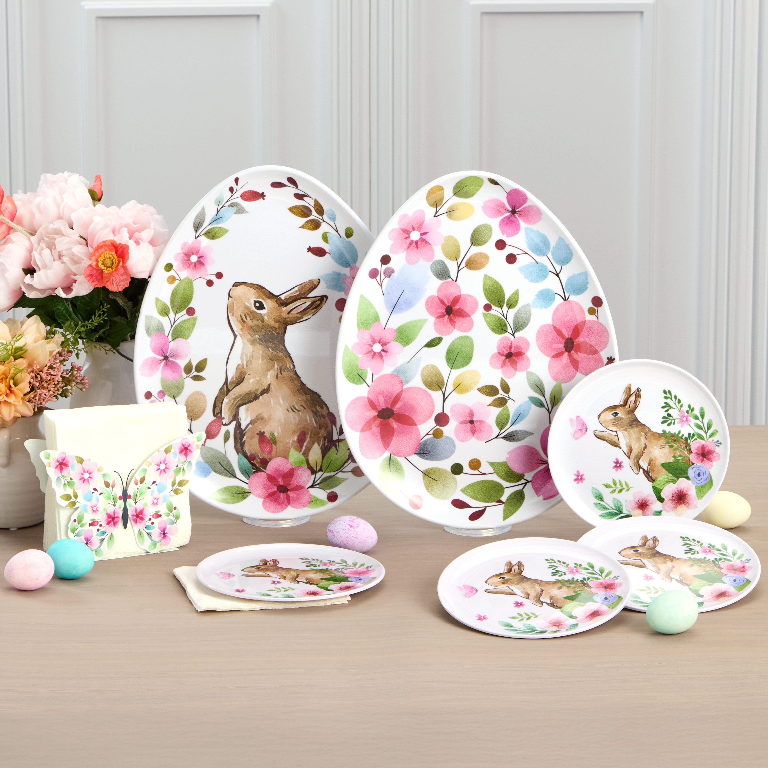 Floral Easter Tableware - Salad Plates, Serving Platters, Napkin Holder