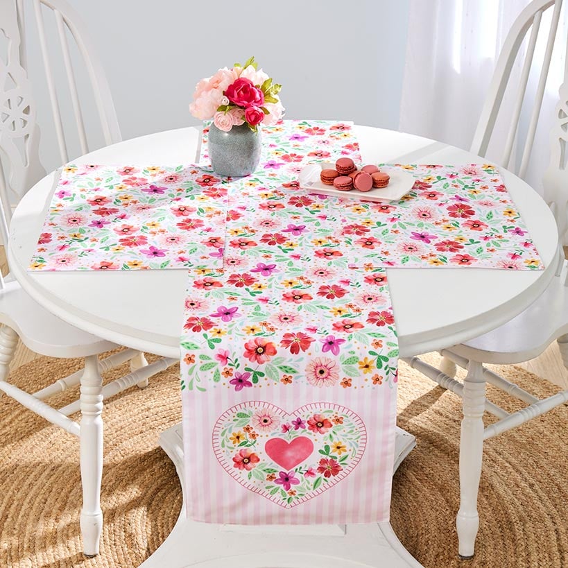 Floral Heart Set of 4 Placemats or Table Runner