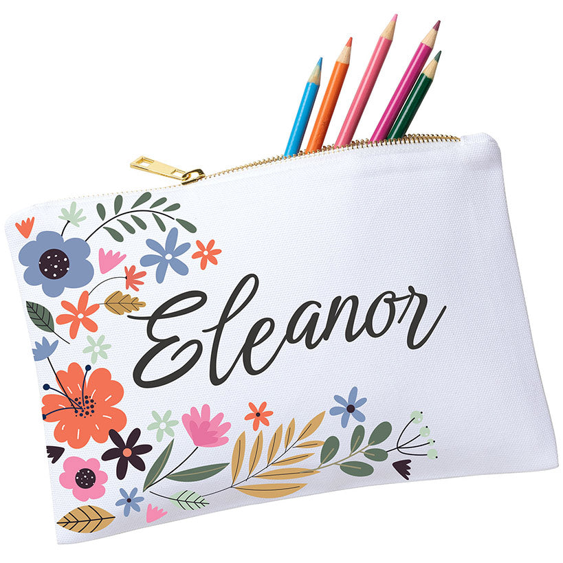 Personalized Floral Zipper Pouch