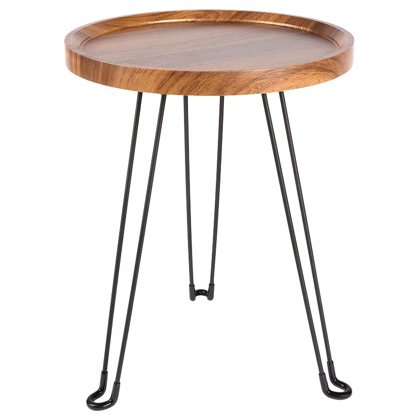 Round Wooden Side Table with Metal Foldable Legs - 15"D