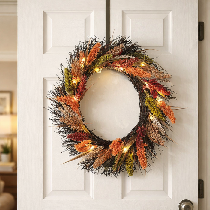 Pre-Lit Faux Fall Botanical Wreath