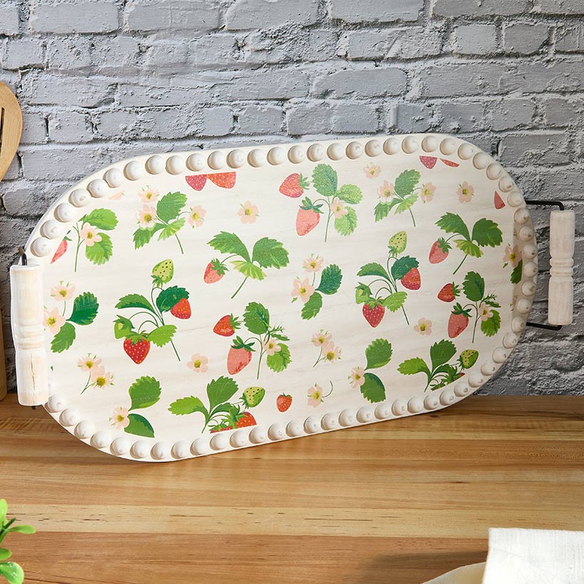 Fresh off the Vine Strawberry Pattern Plates or Beaded Wooden Serving Tray