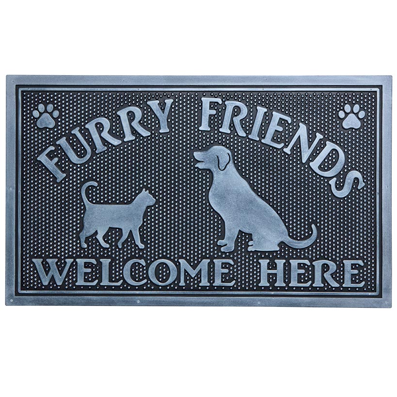 Furry Friends Welcome Rubber Doormat