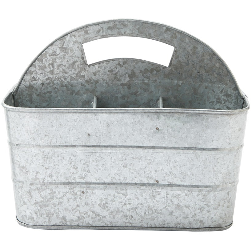 Galvanized Silver Metal Tabletop Serving Collection Tray or Caddy