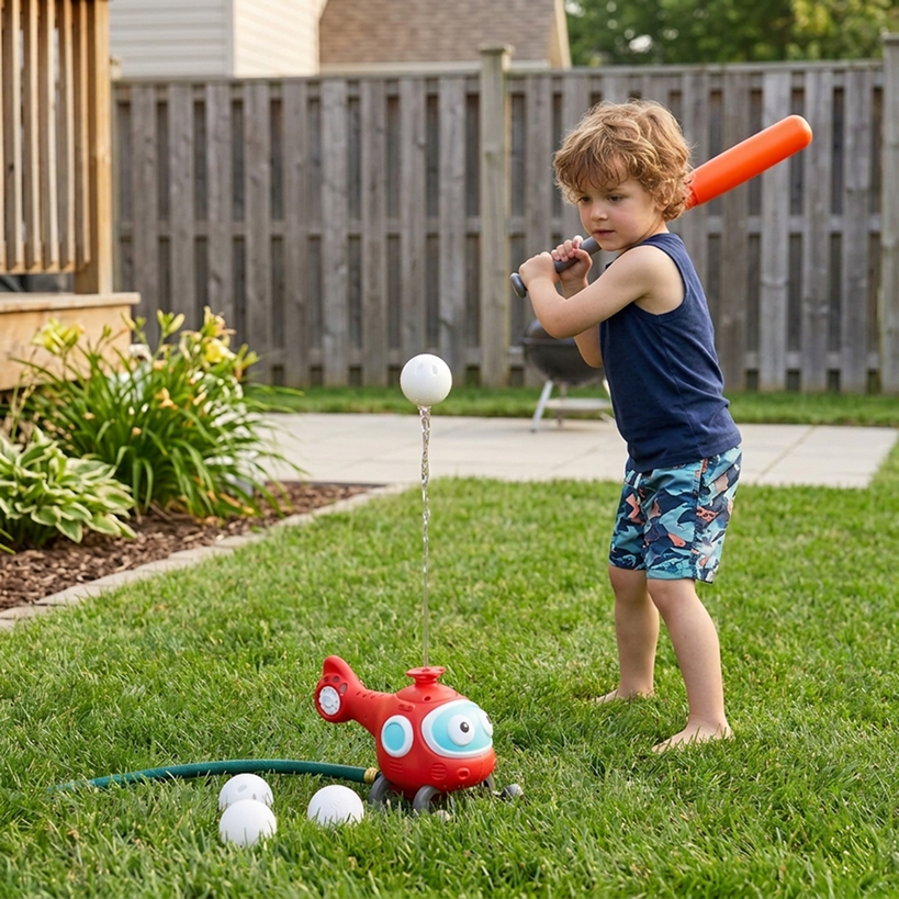 Baseball Helicopter Water Sprinkler 2-In-1 Outdoor Lawn Game Play Set