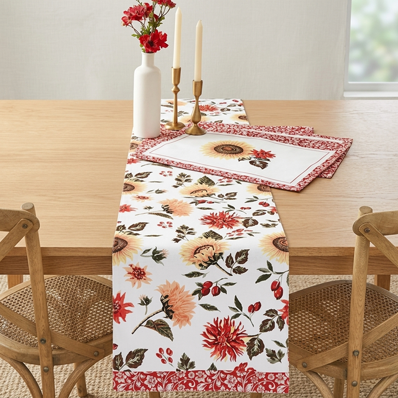 Jacobean Sunflower Table Runner or Set of 4 Placemats