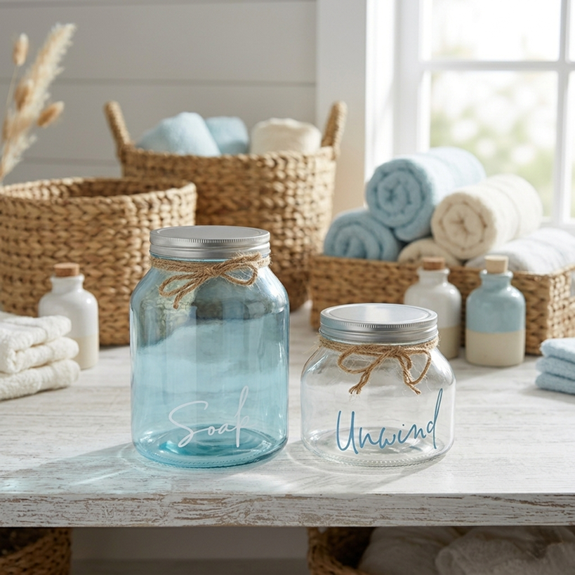 Coastal Laundry Storage Glass Jar