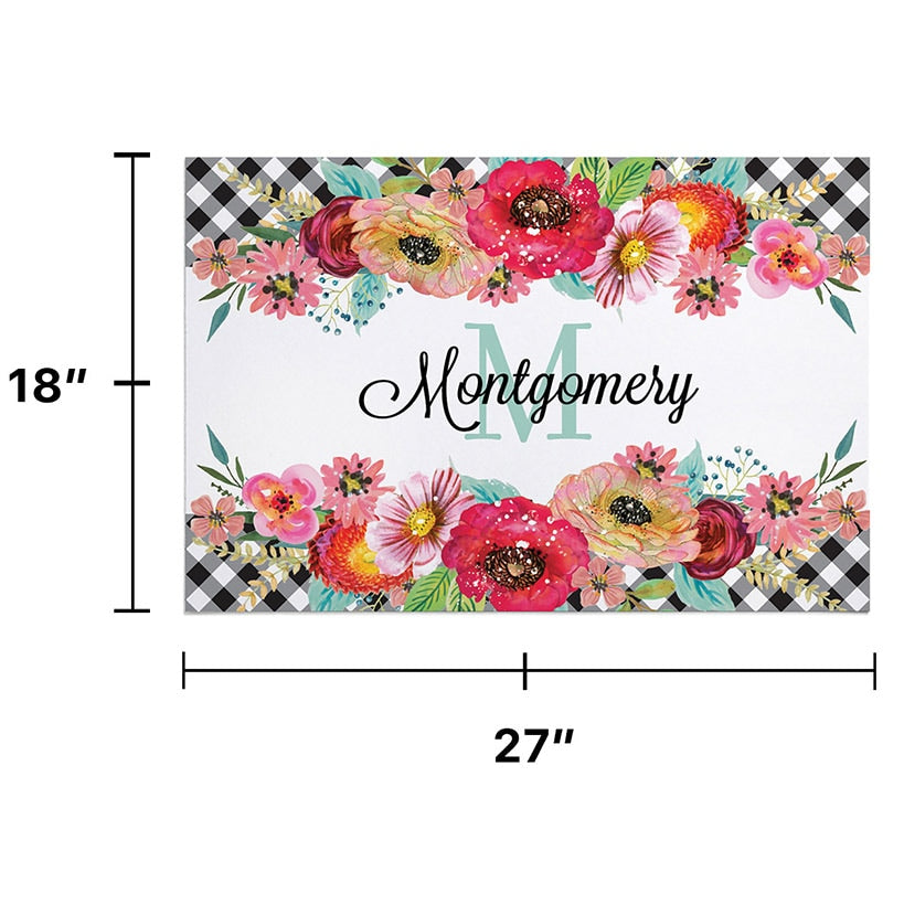 Personalized Gingham Check Floral Doormat