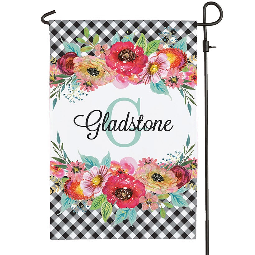 Personalized Gingham and Floral Garden Flag