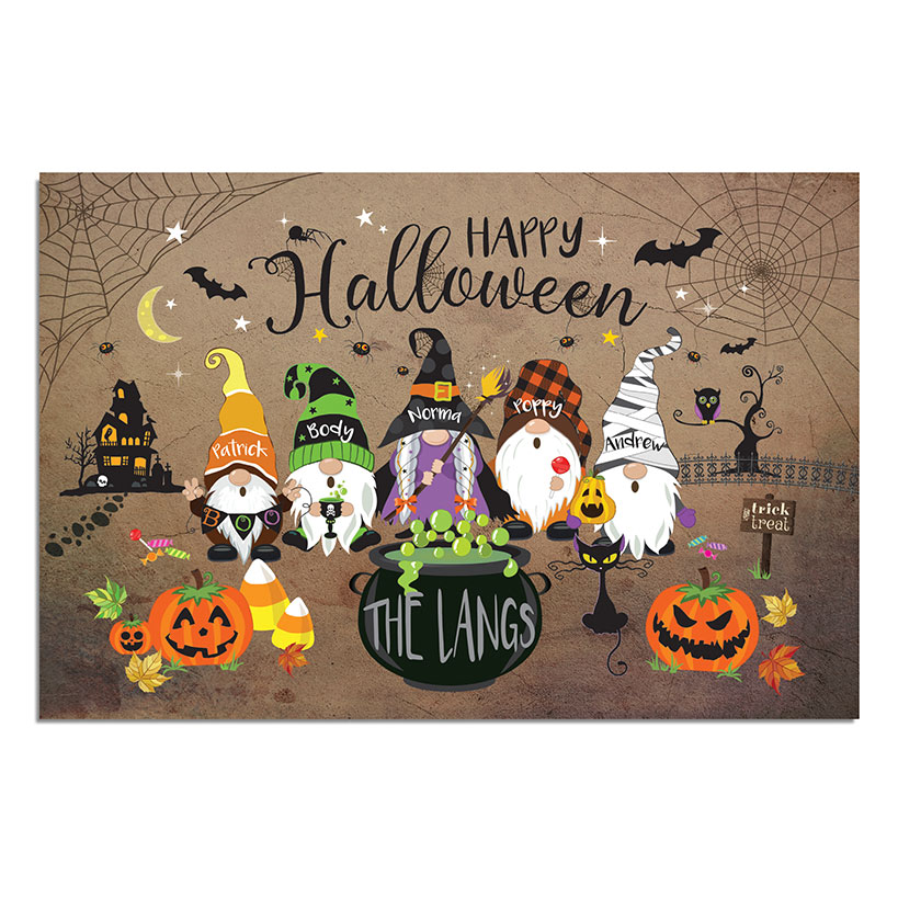 Personalized Halloween Spooky Gnome Family Doormat