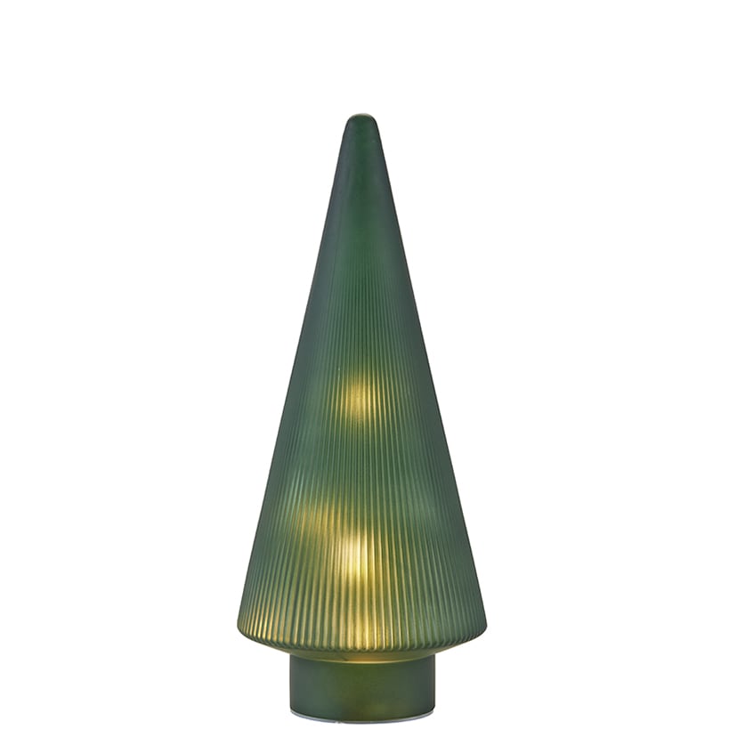 Lighted Green Ribbed or Burgundy Snowflake Glass Tabletop Tree