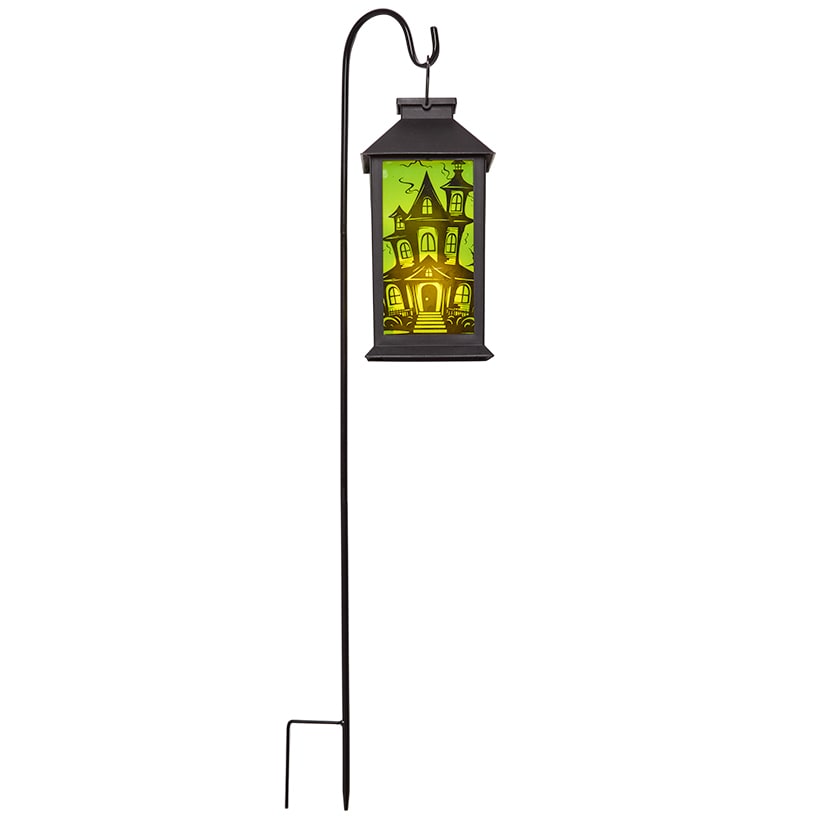 Halloween Lantern Solar Green with Haunted House