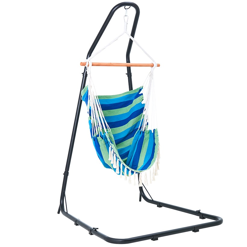 Outdoor Hammock Hanging Striped Chair or Black Metal Stand
