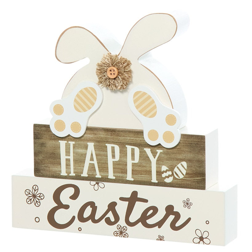 Happy Easter Stacked Block Sign with Bunny - Natural or Spring