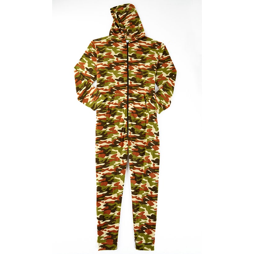 Men's Hooded Camouflage Fleece One-Piece Pajamas