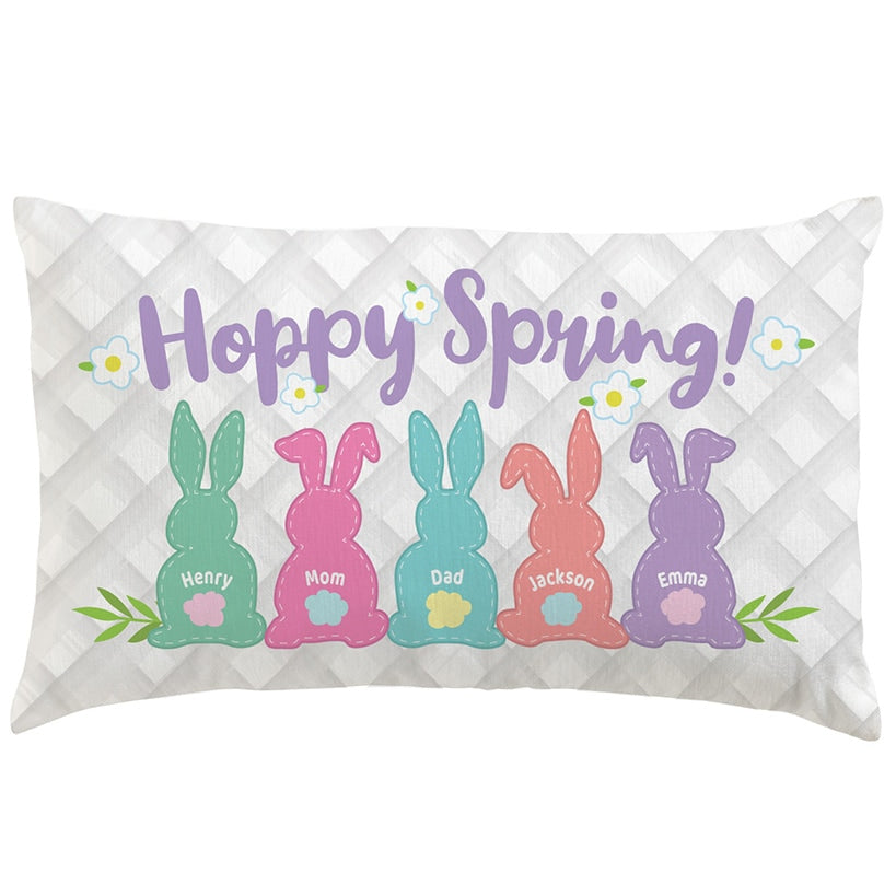 Personalized Hoppy Spring Bunnies Lumbar Pillow