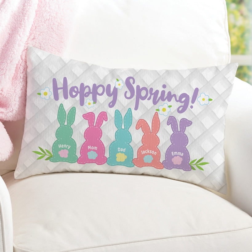 Personalized Hoppy Spring Bunnies Lumbar Pillow
