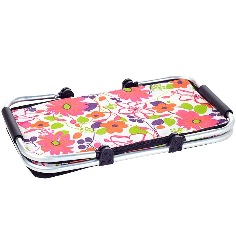Insulated Cooler Picnic Basket Handles Zip Closure Floral Or Polka Dot