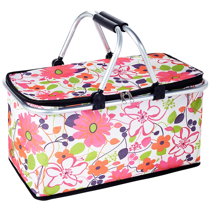 Insulated Cooler Picnic Basket Handles Zip Closure Floral Or Polka Dot