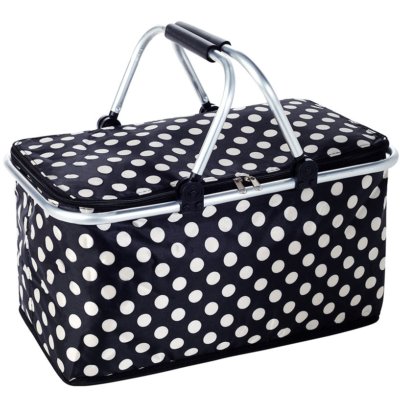 Insulated Cooler Picnic Basket Handles Zip Closure Floral Or Polka Dot