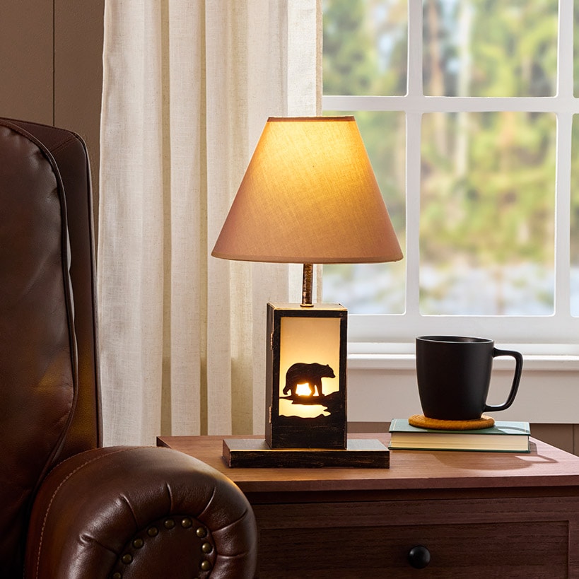 Woodland Animal Silhouette Tabletop Lamp - Bear, Moose, or Wolf