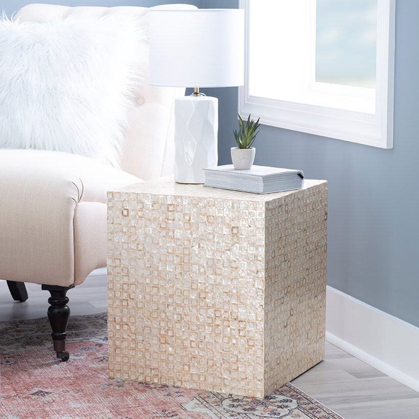 Ivory Pippit Capiz Square Accent Table