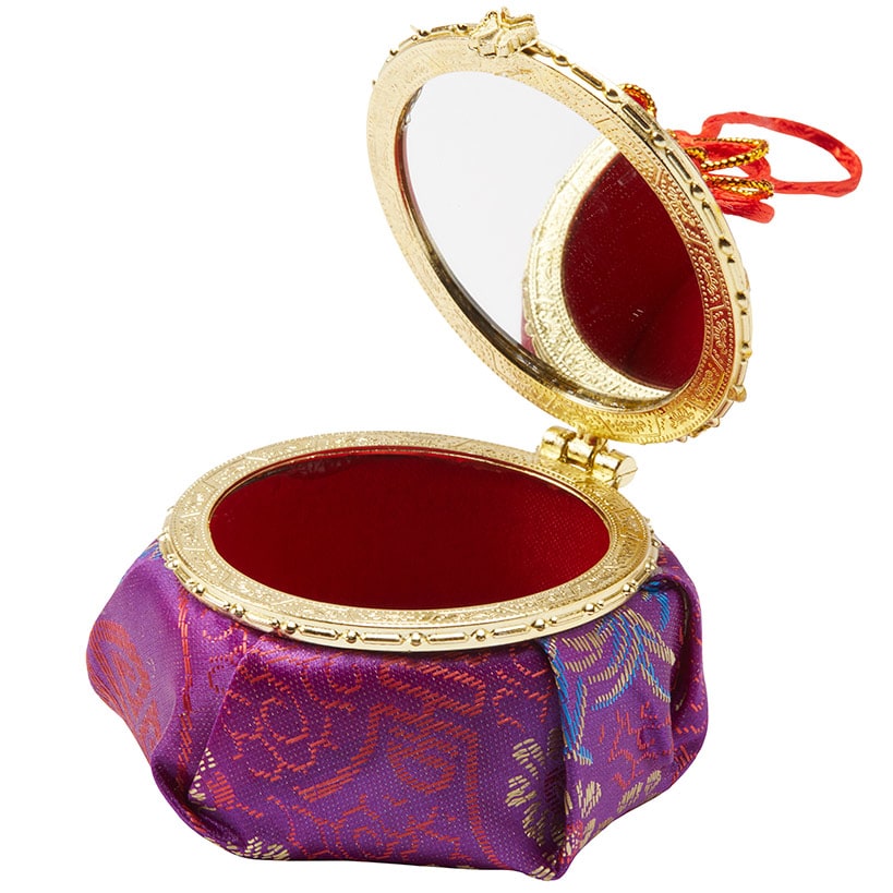 Vintage Small Fabric Jewelry Box with Mirror