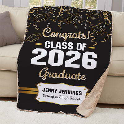 Personalized Gold Confetti Graduation Throw Blanket