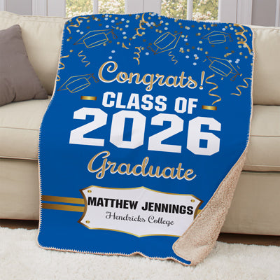 Personalized Gold Confetti Graduation Throw Blanket