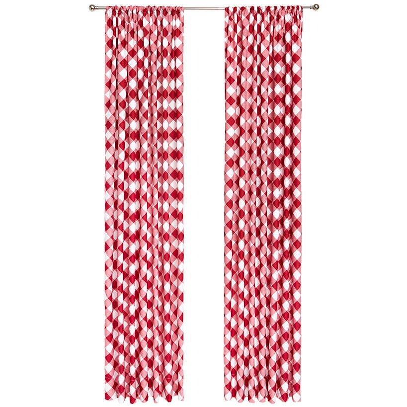 Red and White Check Pattern Window Panel 50" x 63"
