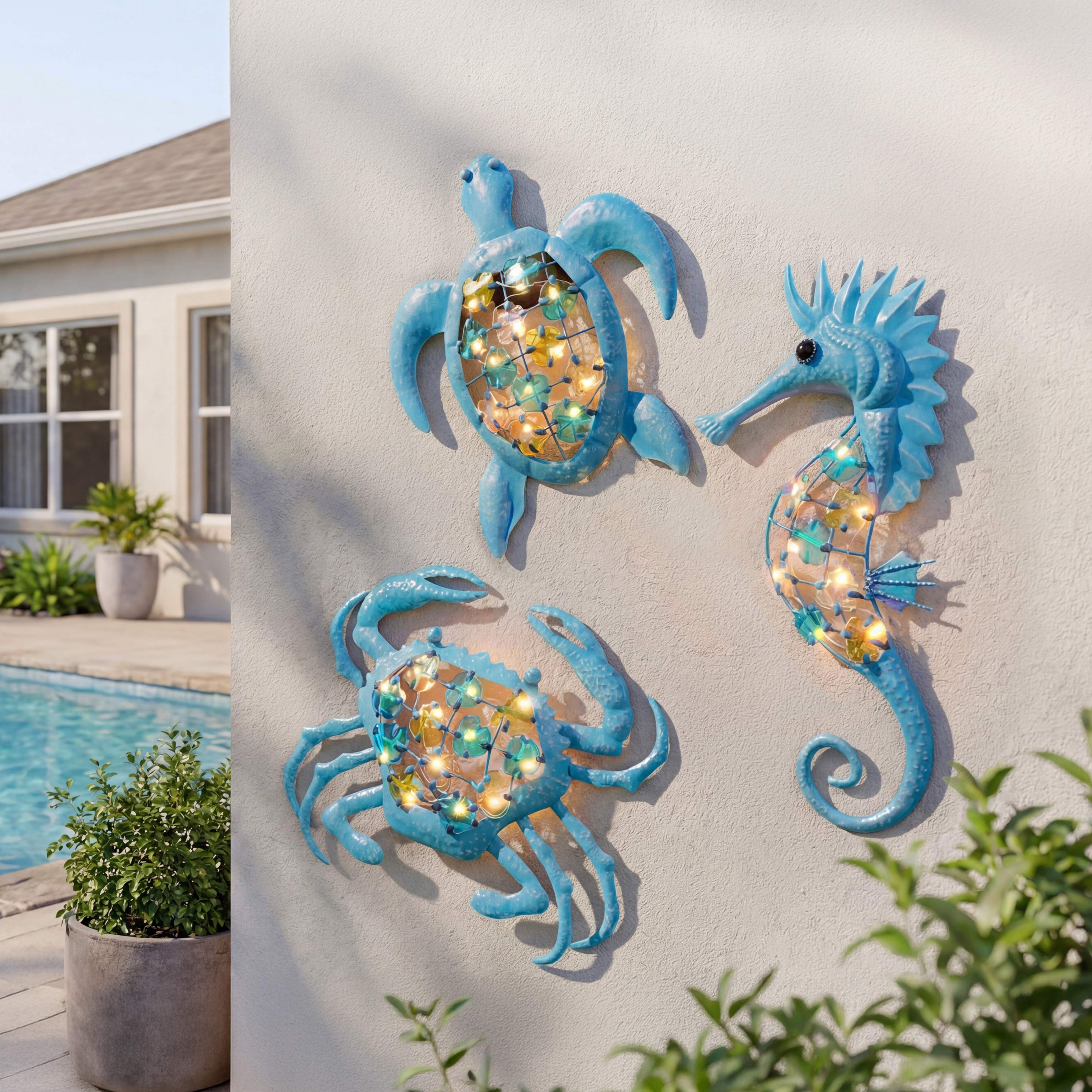 Lighted Outdoor Coastal Metal Wall Decor