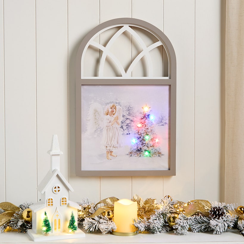 Christmas Framed Lighted Angel Wall Art - Battery Operated
