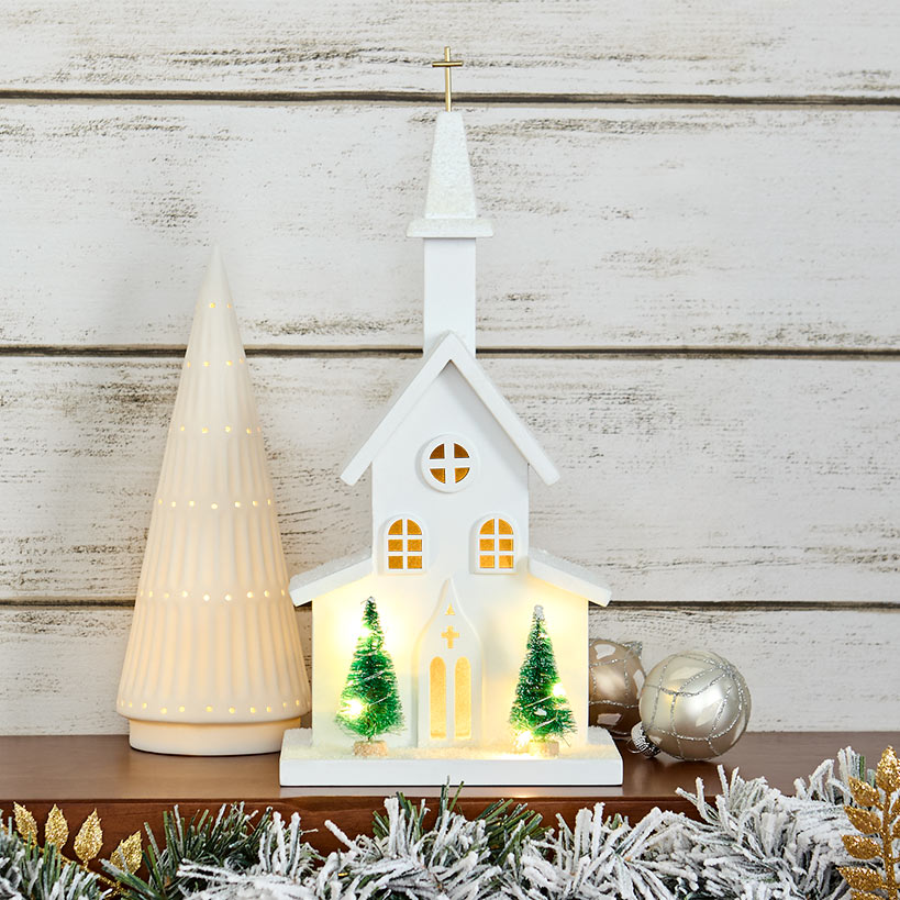 Lighted Country Church Decor