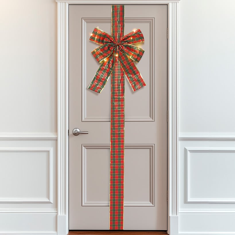 Lighted Christmas Door Bow with Remote