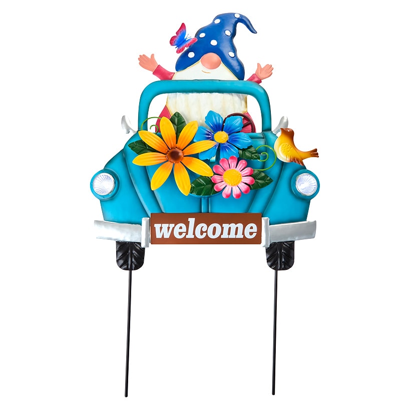 Solar Spring Truck With Gnome Driver Garden Stake