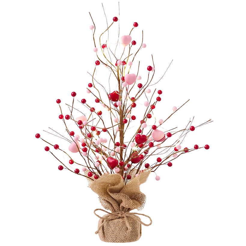 Lighted Pink and Red Heart Table Tree - Battery Operated