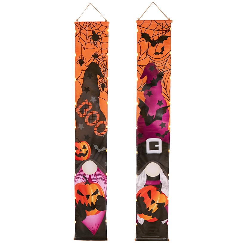 Festive Lighted Gnome Halloween Porch Banner