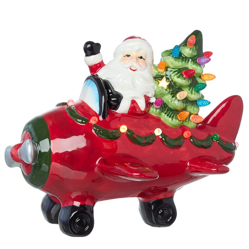 Christmas Lighted Santa in Plane