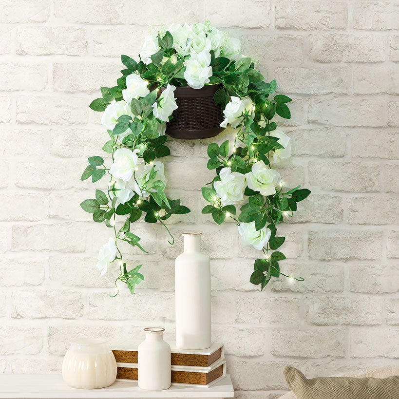Lighted Wall Hanging Flower Cascade - Cottagecore#select-item_white-rose