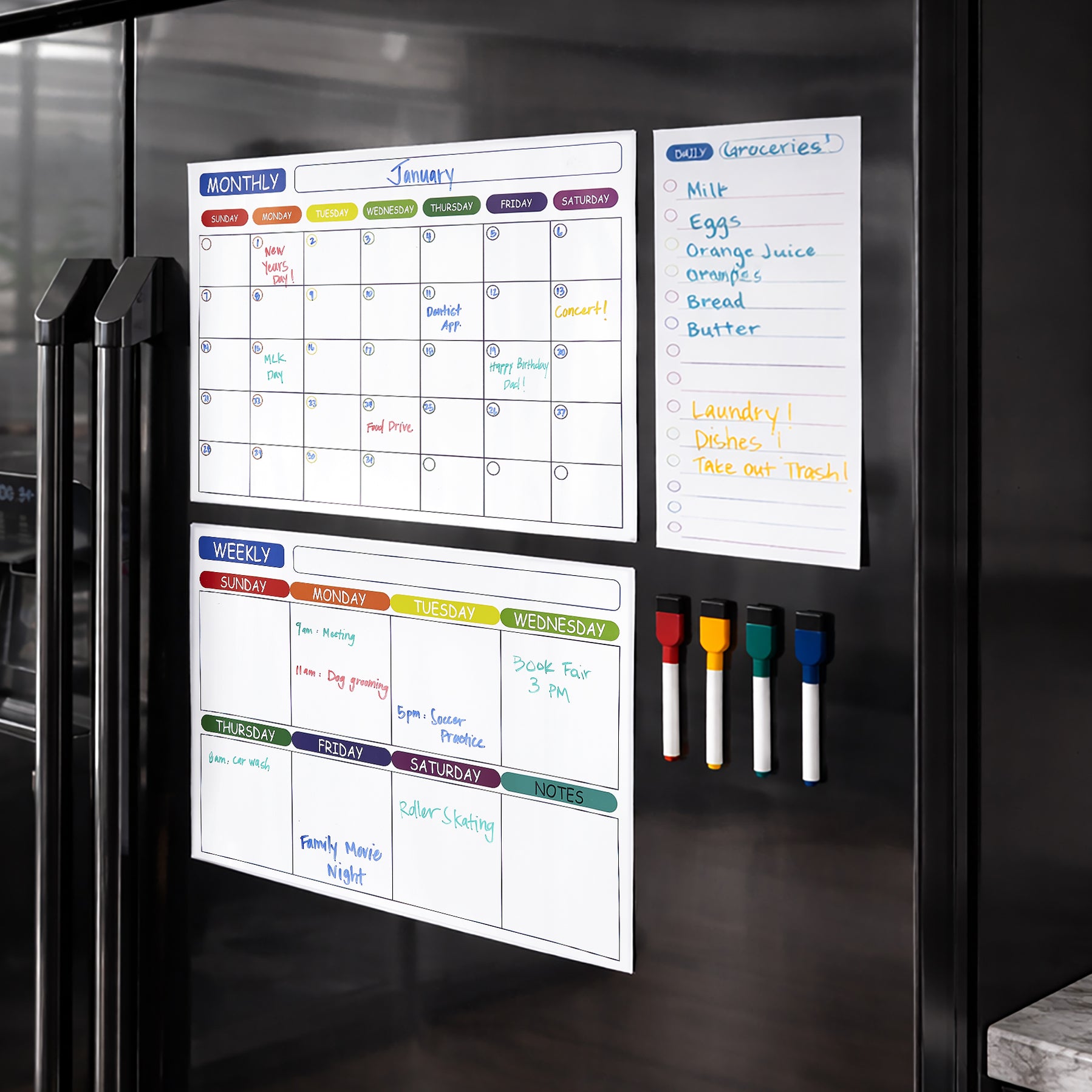 Magnetic Dry Erase Calendar for Fridge - Monthly & Weekly Calendar